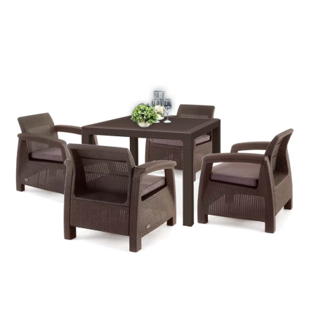 Produse temporar indisponibile - Curver Set de mobilier de grădină Corfu Fiesta Quartet 4+1, maro