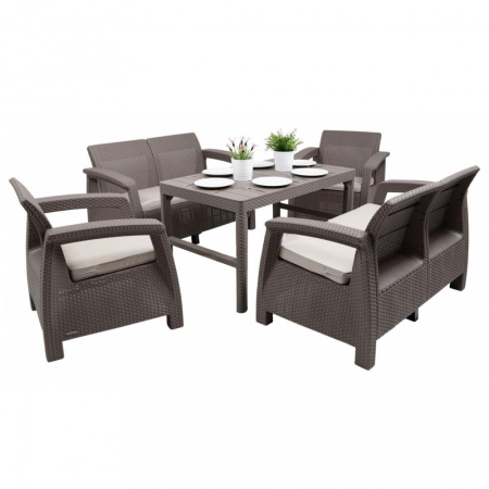 Produse temporar indisponibile - Curver Set de mobilier de grădină Corfu Lyon 6+1 în culoarea cappuccino