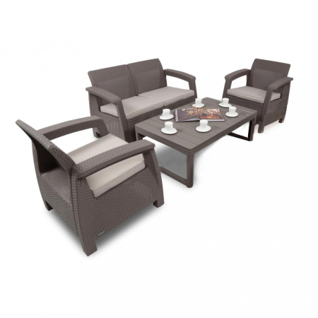 Produse temporar indisponibile - Curver Set de mobilier de grădină Corfu Lyon II 4+1 în culoarea cappuccino