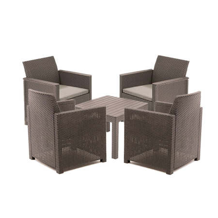 Produse temporar indisponibile - Curver Set de mobilier de grădină din ratan Emma Balcony Quatro cu masă Chicago în culoarea cappuccino