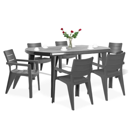 Produse temporar indisponibile - Curver Set de mobilier de grădină Elsa 6+1 în culoarea grafit