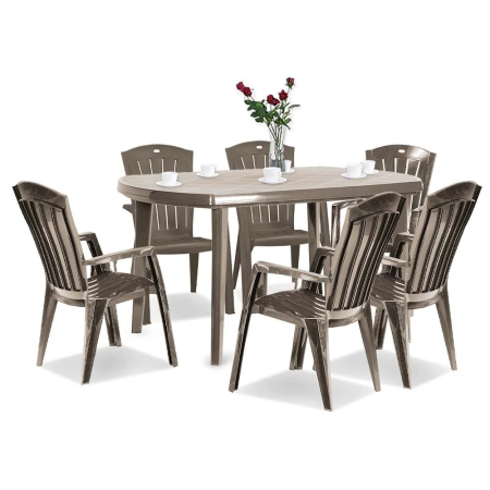 Mobilier grădină - Curver Set de mobilier de grădină Eltorini 6+1 în culoarea cappuccino