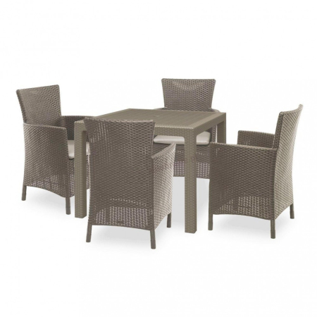 Produse temporar indisponibile - Curver Set de mobilier de grădină Quartet cu 4 locuri, culoare cappuccino, cu pernă nisip