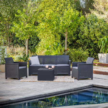 Curver Set mobilier de grădină Elodie cu canapea cu 3 locuri și masă cu suport pentru perne [1]