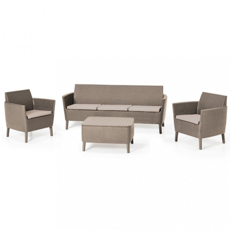 Produse temporar indisponibile - Curver Set Salemo cu canapea cu trei locuri, 2 fotolii, masă mică cappuccino/nisip