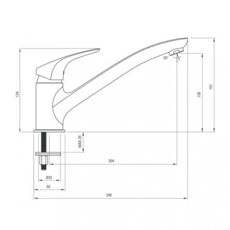 Deante Robinet de chiuvetă Cynia, crom. Lungime gura de scurgere: 20 cm Înălțime robinet: 15 cm [1]