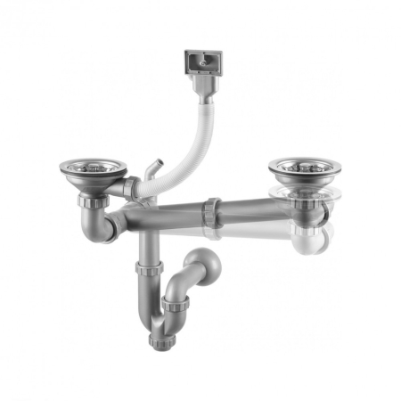 Produse temporar indisponibile - Deante Sifon Deante pentru chiuvete din oțel cu 1,5 și 2 vase, crom