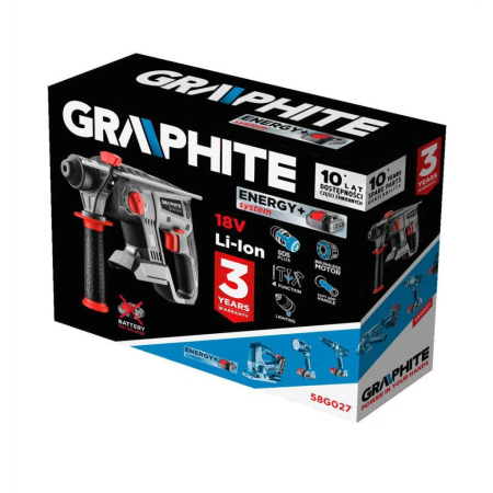 graphite BURGHIU CU PERCUȚIE FĂRĂ FIR CU FUNCȚIE DALTĂ, ENERGY+ 18V, 2,2J, FĂRĂ ACUMULATOR, GRAFIT [2]
