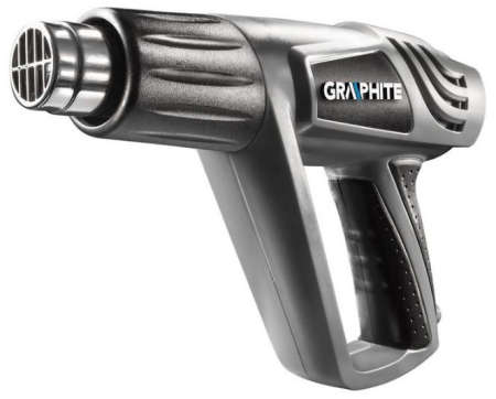 Produse temporar indisponibile - Graphite PISTOL DE CĂLDURĂ 2000W, TERMOSTATIC I: 25C, II: 80-600C, III: 80-600C, ÎN CUTIE CU 5 ACCESORII, GRAFIT