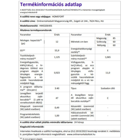Homefort Mașină de spălat vase independentă HOMEFORT HMGS0640S [5]