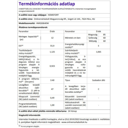 Homefort Mașină de spălat vase independentă HOMEFORT HMGS0640W [5]