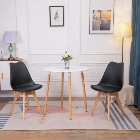 Homelux 4 scaune negre din imitație de piele cu picioare din lemn [1]