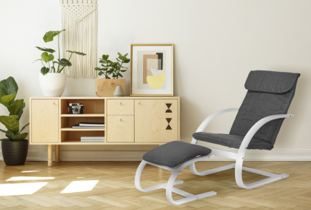 Homelux Balansoar finlandez cu cadru din lemn și suport pentru picioare alb - gri [6]