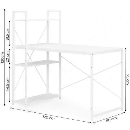 Homelux Birou 120x60 cm cu 3 rafturi Alb [9]