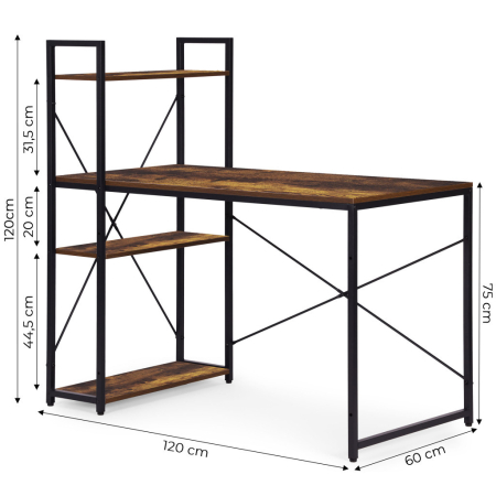 Homelux Birou 120x60 cm cu 3 rafturi Loft Style [9]