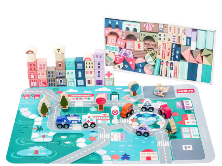 Homelux Blocuri de construcție educațională din lemn cu covor 115 piese [3]