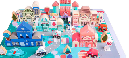 Homelux Blocuri de construcție educațională din lemn cu covor 115 piese [4]