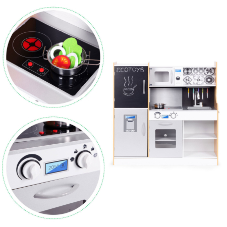 Homelux Bucătărie de jucărie din lemn cu sunet și bord LED accesorii metalice [8]