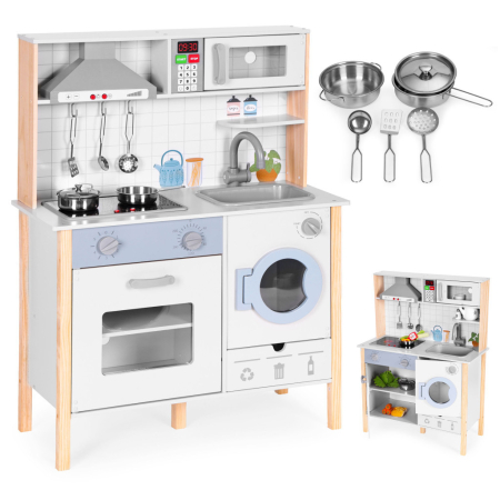Mamă-copil - Homelux Bucătărie de jucărie din lemn cu sunete LED cuptor mașină de spălat și accesorii