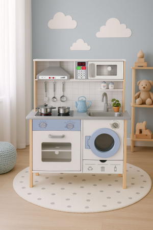 Homelux Bucătărie de jucărie din lemn cu sunete LED cuptor mașină de spălat și accesorii [4]