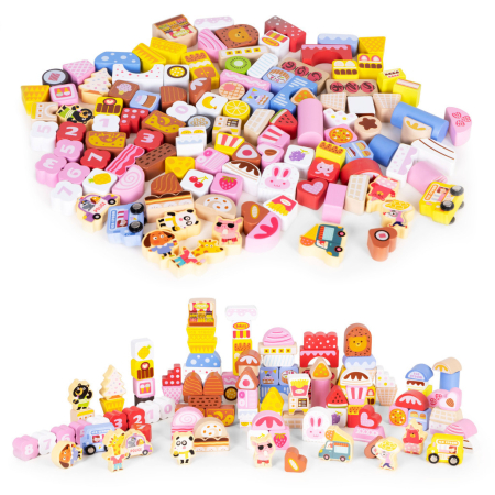 Homelux Candy city set de blocuri de construcție din lemn 116 piese [0]