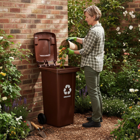 Homelux Coș de gunoi 120 l maro, cu roți de cauciuc [1]