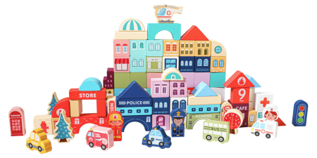 Homelux Cuburi de antrenament din lemn oraș cu covor de joacă [5]