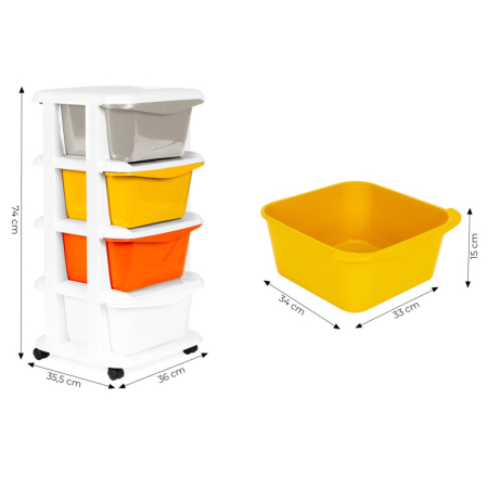 Homelux Dulap de depozitare a jucăriilor rulant cu sertare 4 piese, luminos 36x35.5x74 cm [7]