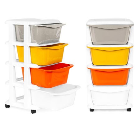 Produse temporar indisponibile - Homelux Dulap de depozitare a jucăriilor rulant cu sertare 4 piese, luminos 36x35.5x74 cm