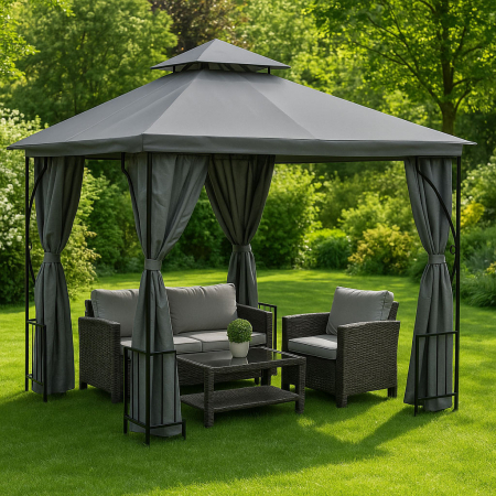 Homelux Foișor de grădină 3x3 m cu plasă de țânțari gri [8]