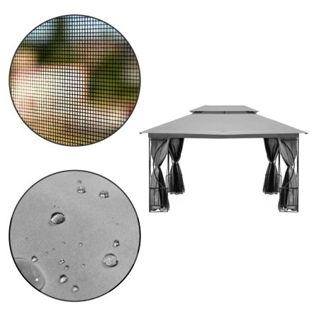 Homelux Foișor de grădină 3x4 m cu plasă de țânțari gri [7]