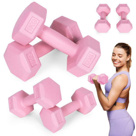 Produse temporar indisponibile - Homelux Hex barbell set 2x1 kg roz