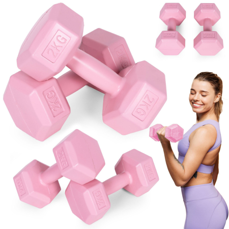 Produse temporar indisponibile - Homelux Hex barbell set 2x2 kg roz