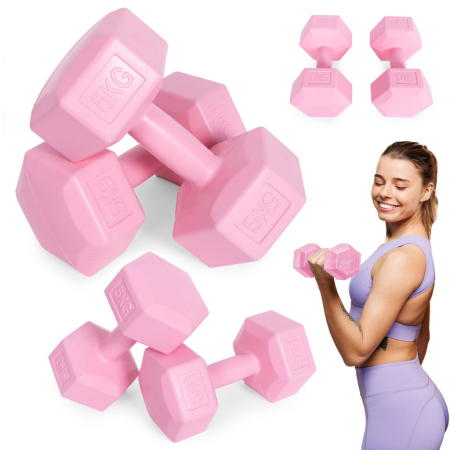 Produse temporar indisponibile - Homelux Hex barbell set 2x5 kg roz