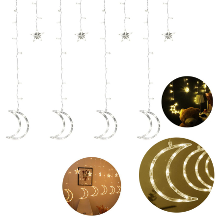 Produse temporar indisponibile - Homelux Lumini de Crăciun lumina lunii stele cortina 96 LED alb cald