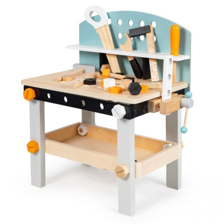 Jocuri de rol din lemn - Homelux Masă de asamblare pentru copii din lemn, banc de lucru 38 buc