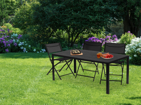 Homelux Masă de grădină cu 6 locuri 156x78 cm, mobilier de terasă Polywood, negru [6]