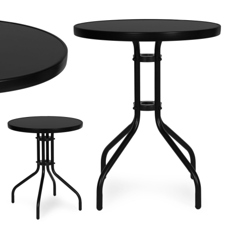 Mobilier grădină - Homelux Masă rotundă de grădină cu cadru metalic 60 cm sticlă călită, negru
