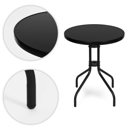Homelux Masă rotundă de grădină cu cadru metalic 60 cm sticlă călită, negru [6]