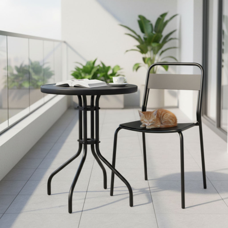 Homelux Masă rotundă de grădină cu cadru metalic 60 cm sticlă călită, negru [1]