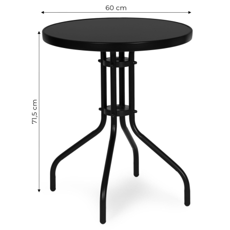 Homelux Masă rotundă de grădină cu cadru metalic 60 cm sticlă călită, negru [8]