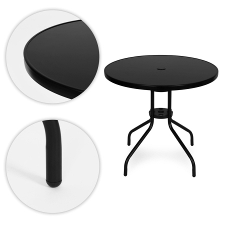 Homelux Masă rotundă de grădină cu cadru metalic 80 cm sticlă călită, negru [6]