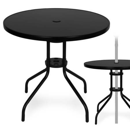 Mobilier grădină - Homelux Masă rotundă de grădină cu cadru metalic 80 cm sticlă călită, negru