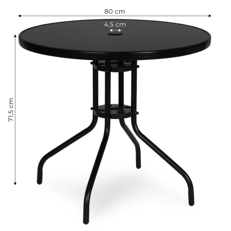 Homelux Masă rotundă de grădină cu cadru metalic 80 cm sticlă călită, negru [9]