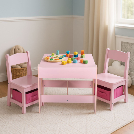 Homelux Mobilier pentru copii set masă 2 scaune cu cretă roz [8]