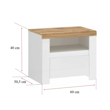 Homelux Noptieră LBB040 în alb lucios/stejar wotan [1]