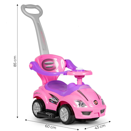 Homelux Plimbător cu mașină, împinge mașina 3 în 1 deluxe cu corn roz [9]
