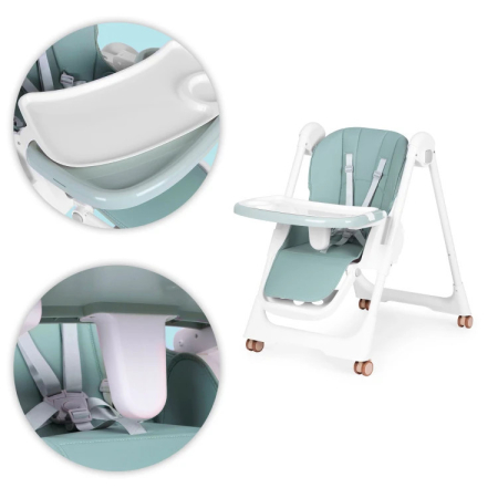 Homelux Scaun de hrănire înălțime reglabilă curele din piele ecologică tavă dublă verde [8]