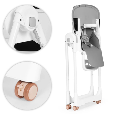 Homelux Scaun de hrănire reglabil în înălțime curele din piele ecologică tavă dublă gri închis [7]