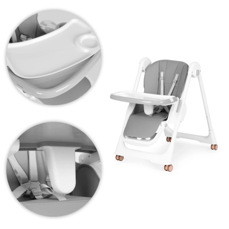 Homelux Scaun de hrănire reglabil în înălțime curele din piele ecologică tavă dublă gri închis [8]